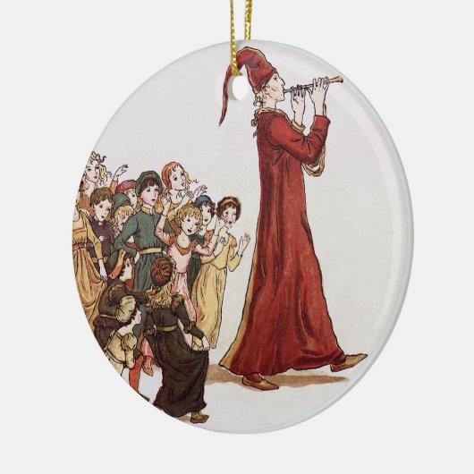 Hamelinの本の雑色のパイパーからのイラストレーション セラミックオーナメント (左)