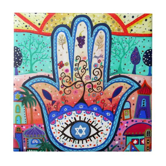 HAMESHのバーのバルミツワーHAMSAのお洒落な絵画 タイル (正面)