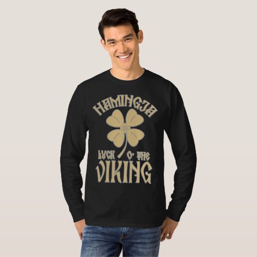 Hamingja Luck o the Viking Shamrock Aegeshjalmur V Tシャツ (正面フル)
