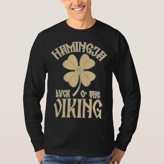 Hamingja Luck o the Viking Shamrock Aegeshjalmur V Tシャツ (正面)