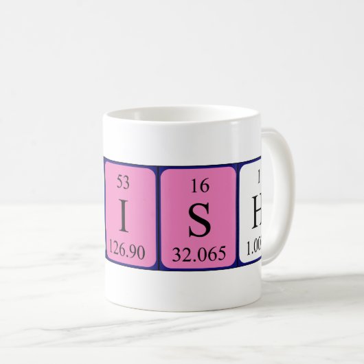 Hamishの周期表の名前のマグ コーヒーマグカップ (正面右)