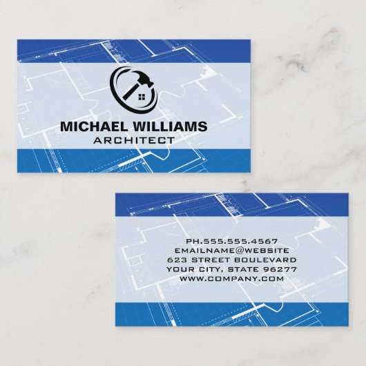 Hammer Home Builderロゴ | ブループリント 名刺 (正面/裏面)