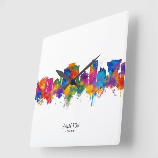 Hampton Virginia Skyline スクエア壁時計 (傾斜)