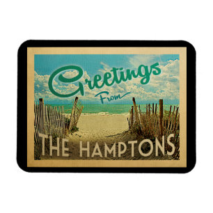 Hamptonsのビーチのヴィンテージ旅行 マグネット
