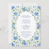 Hamptons Style Blue Hydrangea Watercolor Wedding 招待状 (正面)