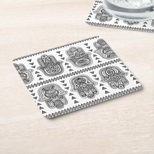 Hamsaのインドの手描きの落書き スクエアペーパーコースター (アングル)