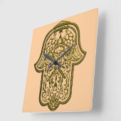 HamsaのHenna手(金) スクエア壁時計 (傾斜)