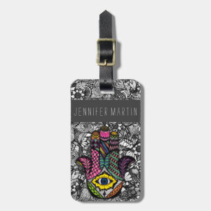 Hamsaカラフルな手描きの手花のスケッチ ラゲッジタグ