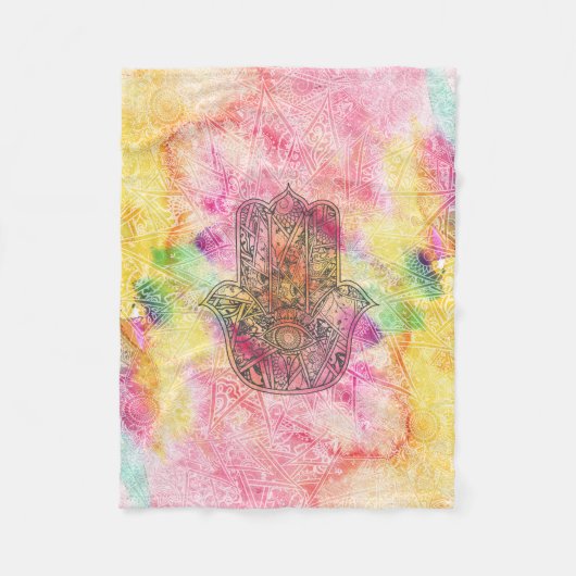 HAMSAハンドオブファティマシンボルアムレットヘンナフローラ フリースブランケット (正面)