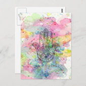 HAMSAハンドシンボルカラフル水色 ポストカード (正面/裏面)