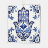 Hamsaハンドシンボル – ファティマの青と白の手 セラミックオーナメント (左)