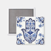 Hamsaハンドシンボル – ファティマの青と白の手 マグネット (正面/裏面)