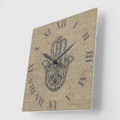 HAMSA手のファティマ記号アミュレット スクエア壁時計 (傾斜)