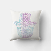 Hamsa手の紫色および青の水彩画 クッション (裏面)