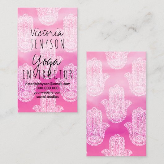 Hamsa手の花のレースの水彩画のヨガ 名刺 (正面/裏面)