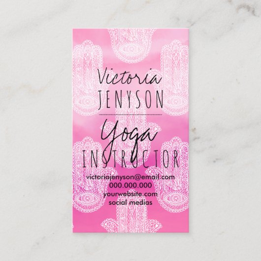 Hamsa手の花のレースの水彩画のヨガ 名刺 (正面)