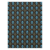 Hamsa手パターン-金ゴールドおよび青いガラス テーブルクロス (正面)