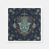 Hamsa手 – ファティマブルーの宝石の手 スタンダードカクテルナプキン (正面)