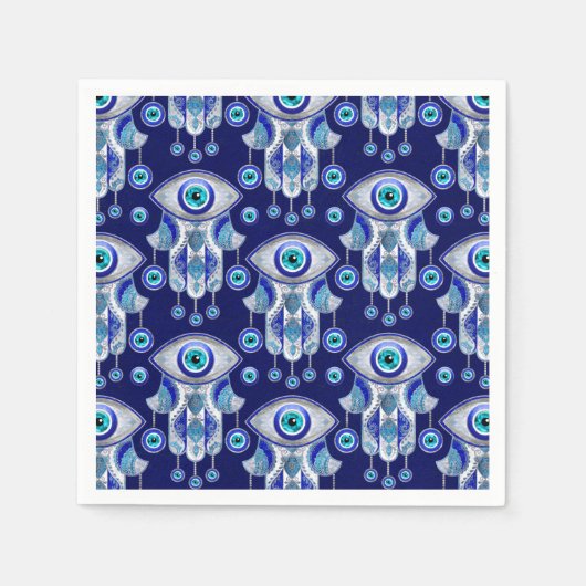 Hamsa手 – 邪悪な目のパターン スタンダードカクテルナプキン (正面)