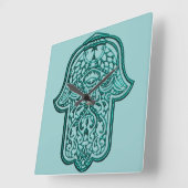 Hamsa (ティール（緑がかった色）)のHenna手 スクエア壁時計 (傾斜)
