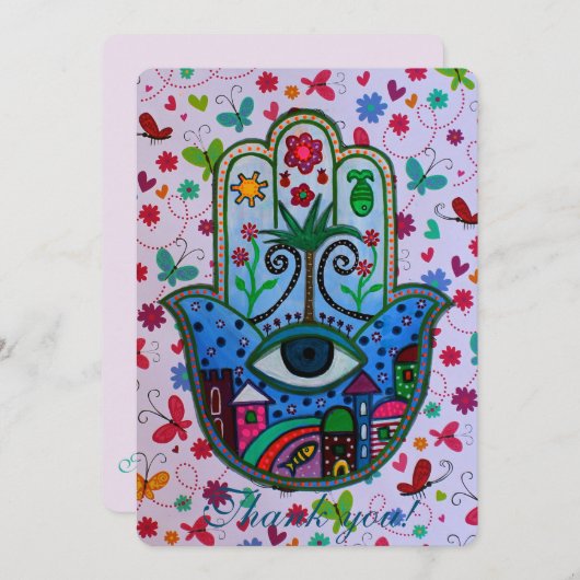 HAMSA B'NOT B'NAIのバーのバルミツワーのサンキューカード サンキューカード (正面/裏面)