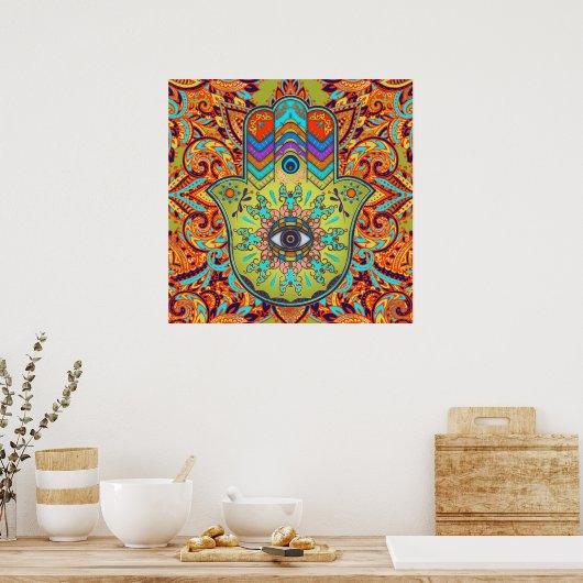 Hamsa Hand カラフル - Hand of Fatima ポスター (キッチン)