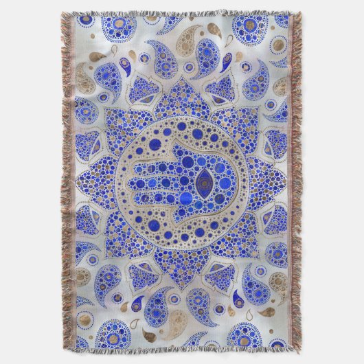 Hamsa Hand – 真珠の母にファティマの手 スローブランケット (正面縦)