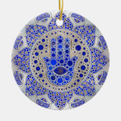 Hamsa Hand – 真珠の母にファティマの手 セラミックオーナメント (正面)