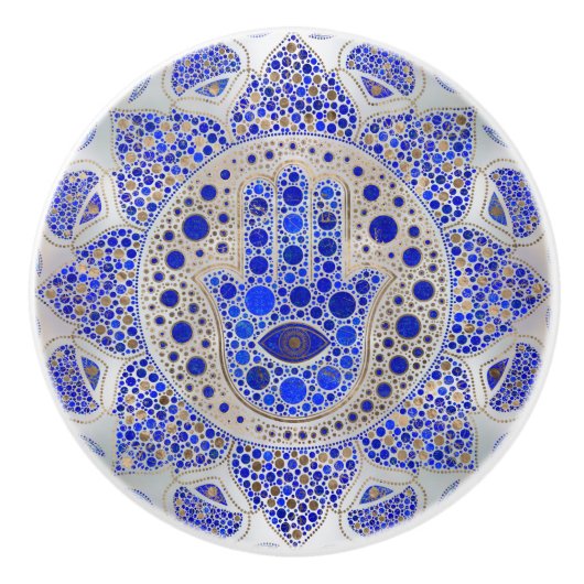 Hamsa Hand – 真珠の母にファティマの手 セラミックノブ (正面)