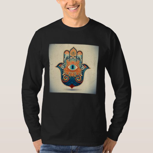 Hamsa Hand Eye Illustration Lucky Unique Palm Wome Tシャツ (正面)