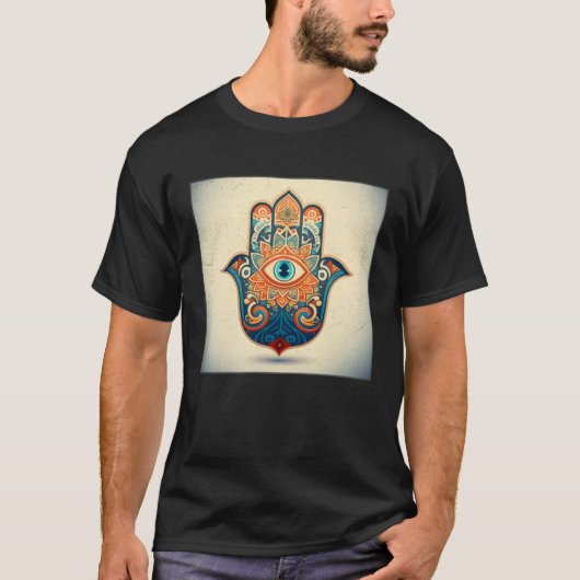 Hamsa Hand Eye Illustration Lucky Unique Palm Wome Tシャツ (正面)