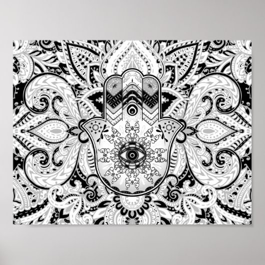 Hamsa Hand -Fatimaグレースケールの手 ポスター (正面)