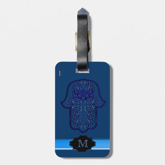 Hamsa Hand feat:ハート(青) ラゲッジタグ (裏面縦)