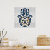Hamsa Hand - Hand of Fatima blue wood ポスター (キッチン)