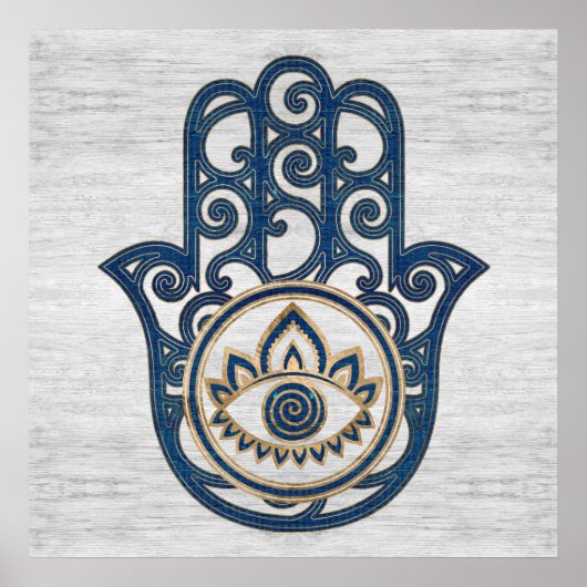Hamsa Hand - Hand of Fatima blue wood ポスター (正面)