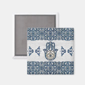 Hamsa Hand - Hand of Fatima blue wood マグネット (正面/裏面)