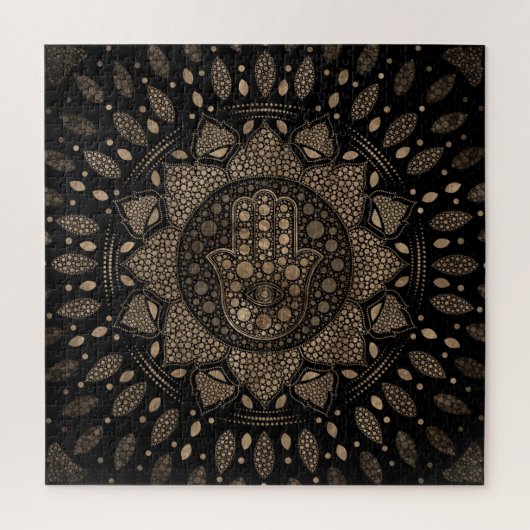 Hamsa Hand -Hand of Fatima in Lotus mandala ジグソーパズル (縦)