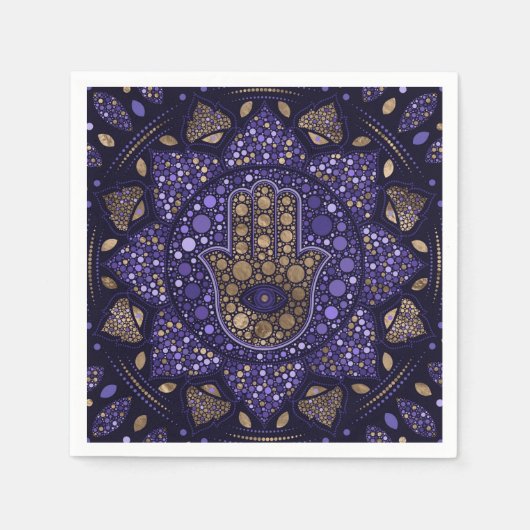Hamsa Hand -Hand of Fatima in Lotus mandala スタンダードカクテルナプキン (正面)