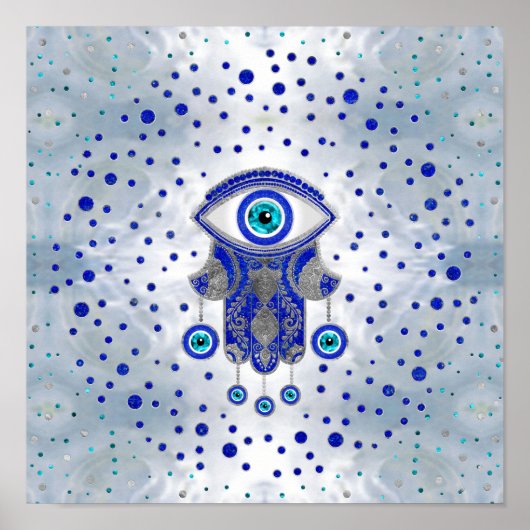 Hamsa Hand -Hand of Fatima Lapis Lazuli and Silver ポスター (正面)