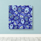 Hamsa Hand - Hand of Fatima pattern Blue Minerals キャンバスプリント (インサイチュ (ウッドフロア))