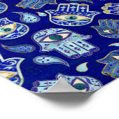 Hamsa Hand - Hand of Fatima pattern Blue Minerals ポスター (角)