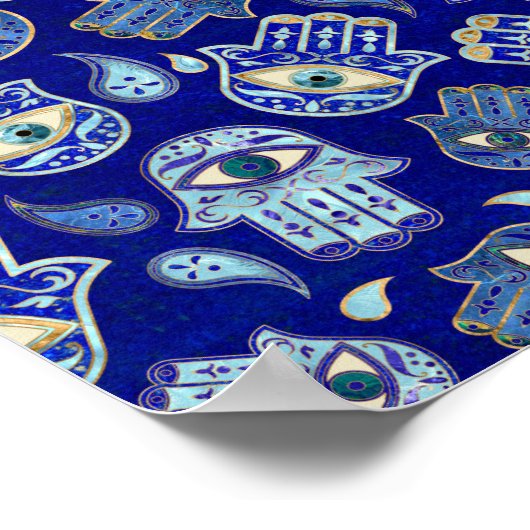 Hamsa Hand - Hand of Fatima pattern Blue Minerals ポスター (角)