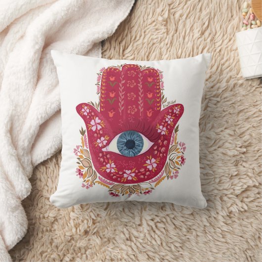 Hamsa Hand_Magenta_Cream枕 クッション (ブランケット)