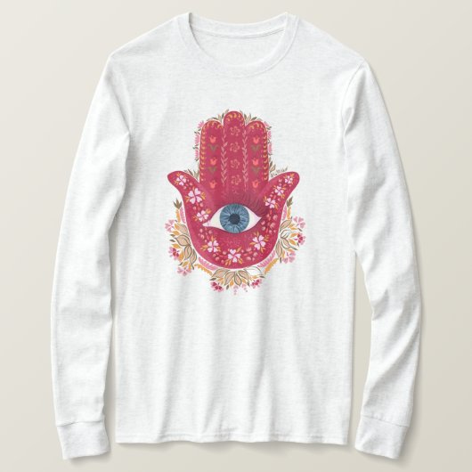 Hamsa Hand_Magenta_Cream Tシャツ (デザイン正面)