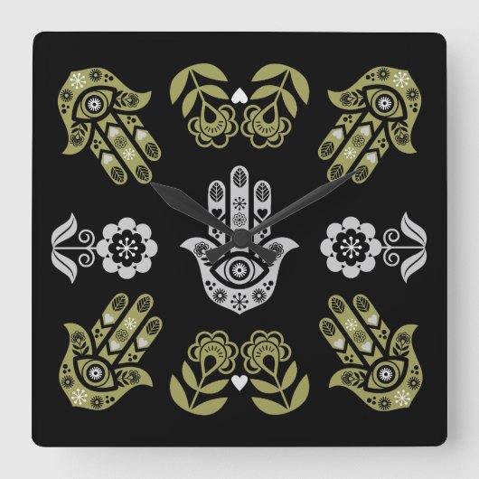 Hamsa Hand Protection Art スクエア壁時計 (正面)