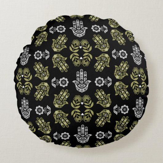 Hamsa Hand Protection Art ラウンドクッション (正面)