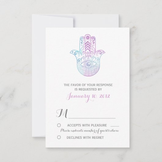 Hamsa Hand Purple and Blue Wedding RSVP (正面)