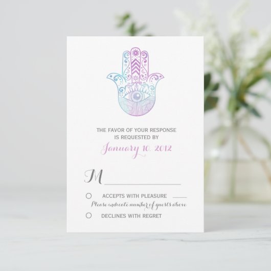 Hamsa Hand Purple and Blue Wedding RSVP (スタンド正面)