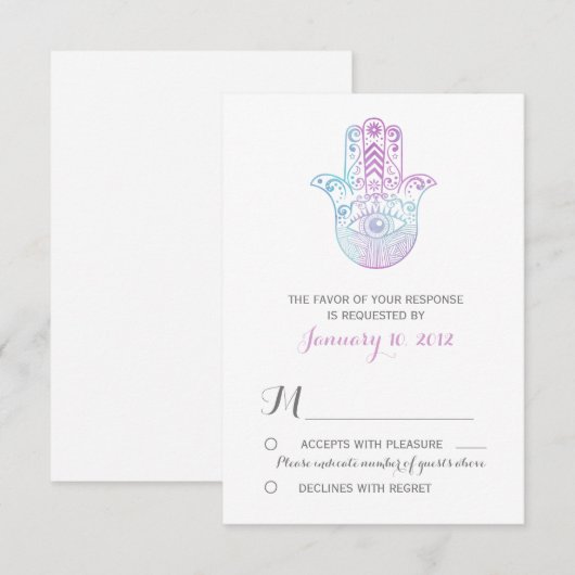 Hamsa Hand Purple and Blue Wedding RSVP (正面/裏面)