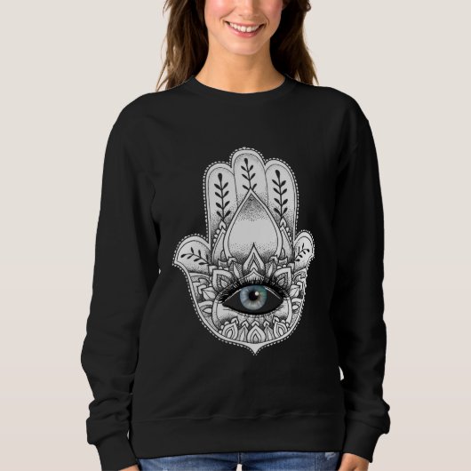 Hamsa Hand Yogi Hand Hams Amulet Good Luck Charm O スウェットシャツ (正面)